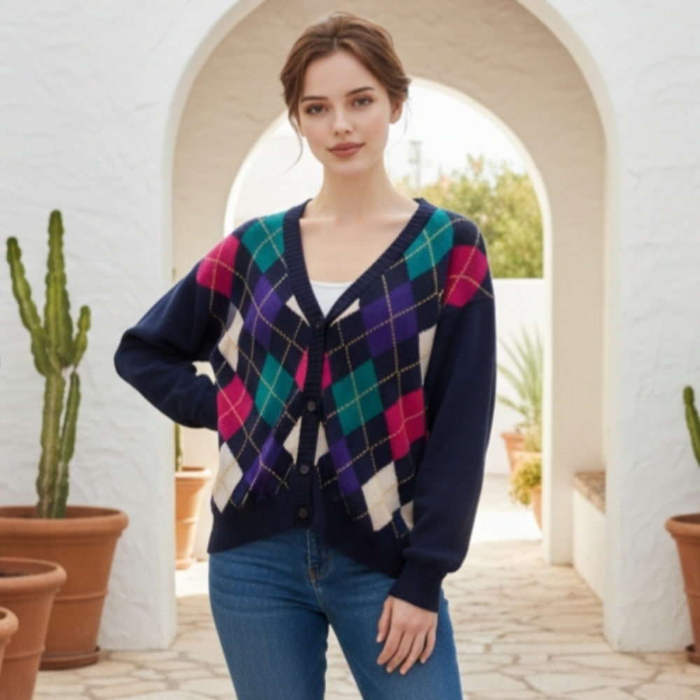 WV Outfitters Vintage Navy Sweater With Argyle Pattern Size S